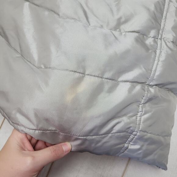 Lands End silver down alternative long puffer jacket winter coat fur - Picture 5 of 10